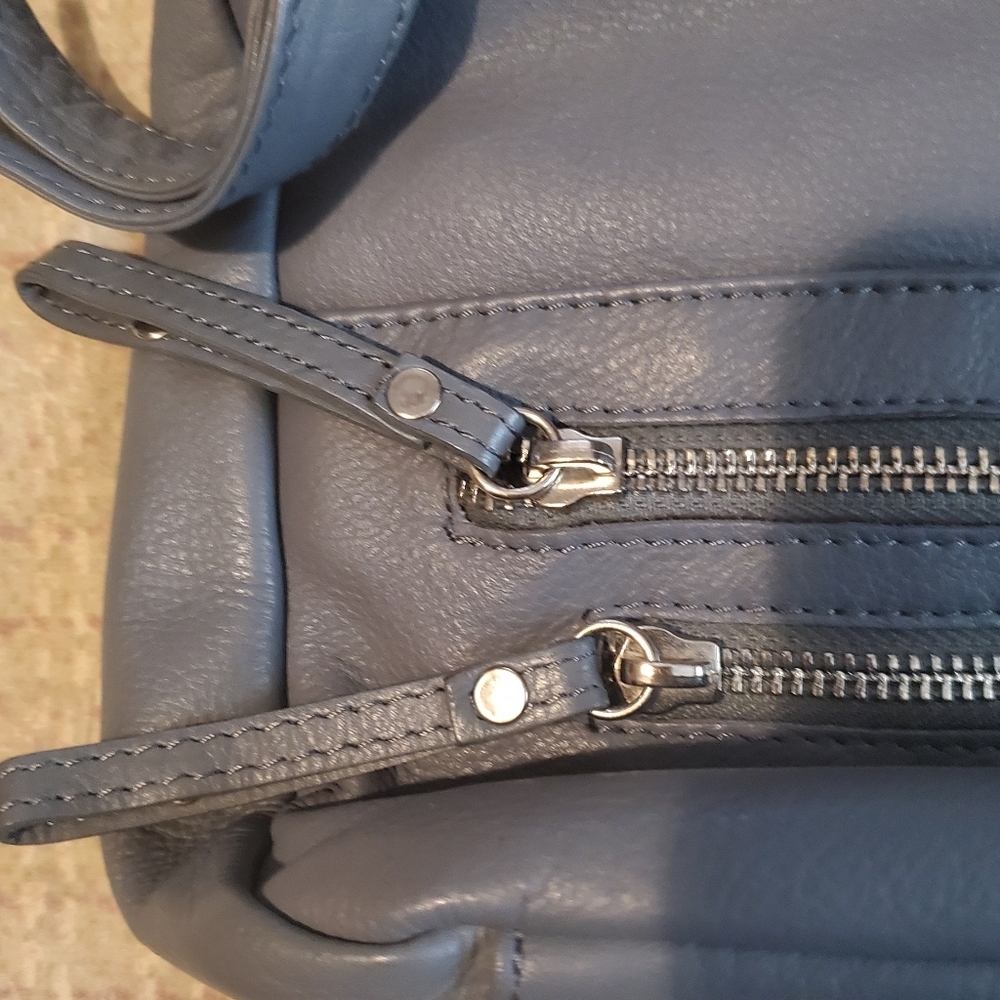 Great American Leatherworks Blue Grey Granada Double Top Zip Shoulder Bag - Picture 3 of 9